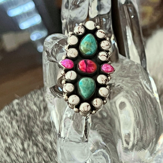 Genuine Multi Stone Sterling Silver Ring - Adjustable Matte Finish Cedar Hill Country Market