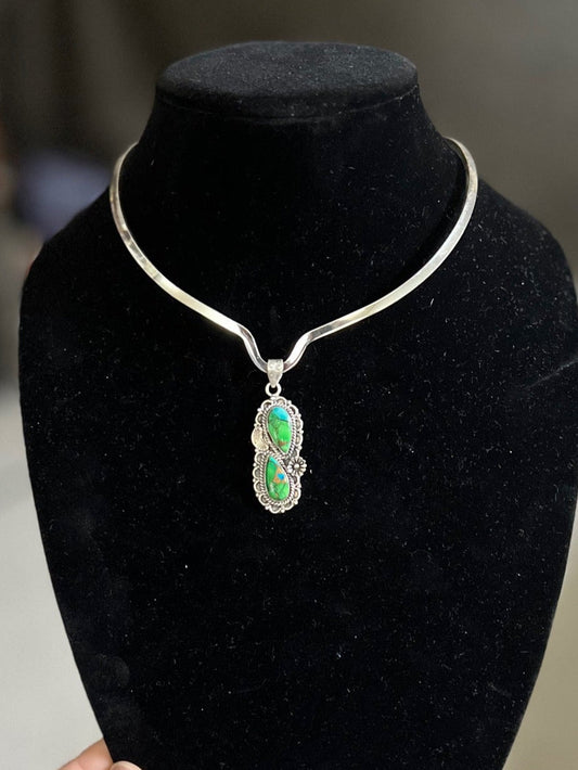 Genuine Two Stone Peacock Turquoise Pendant Cedar Hill Country Market