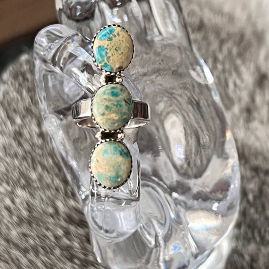 Southwest large Sierra Bella green turquoise three stone Ring Cedar Hill Country Market