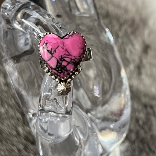 Genuine Pink Dahlia Sterling Silver Heart Ring - Adjustable Cedar Hill Country Market