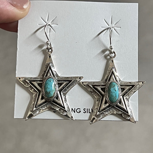 Sterling Silver and Genuine Turquoise Star Earrings Cedar Hill Country Market