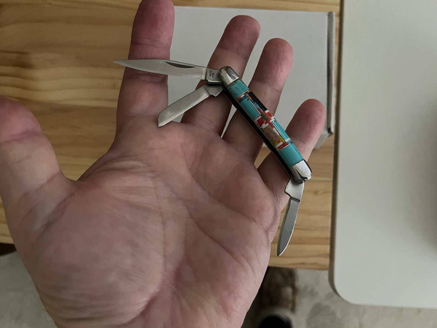 Southwestern Native Style Turquoise Multi Inlay Pocket Knife 3 Blade (188bc13) 6018 CedarHill Country Market