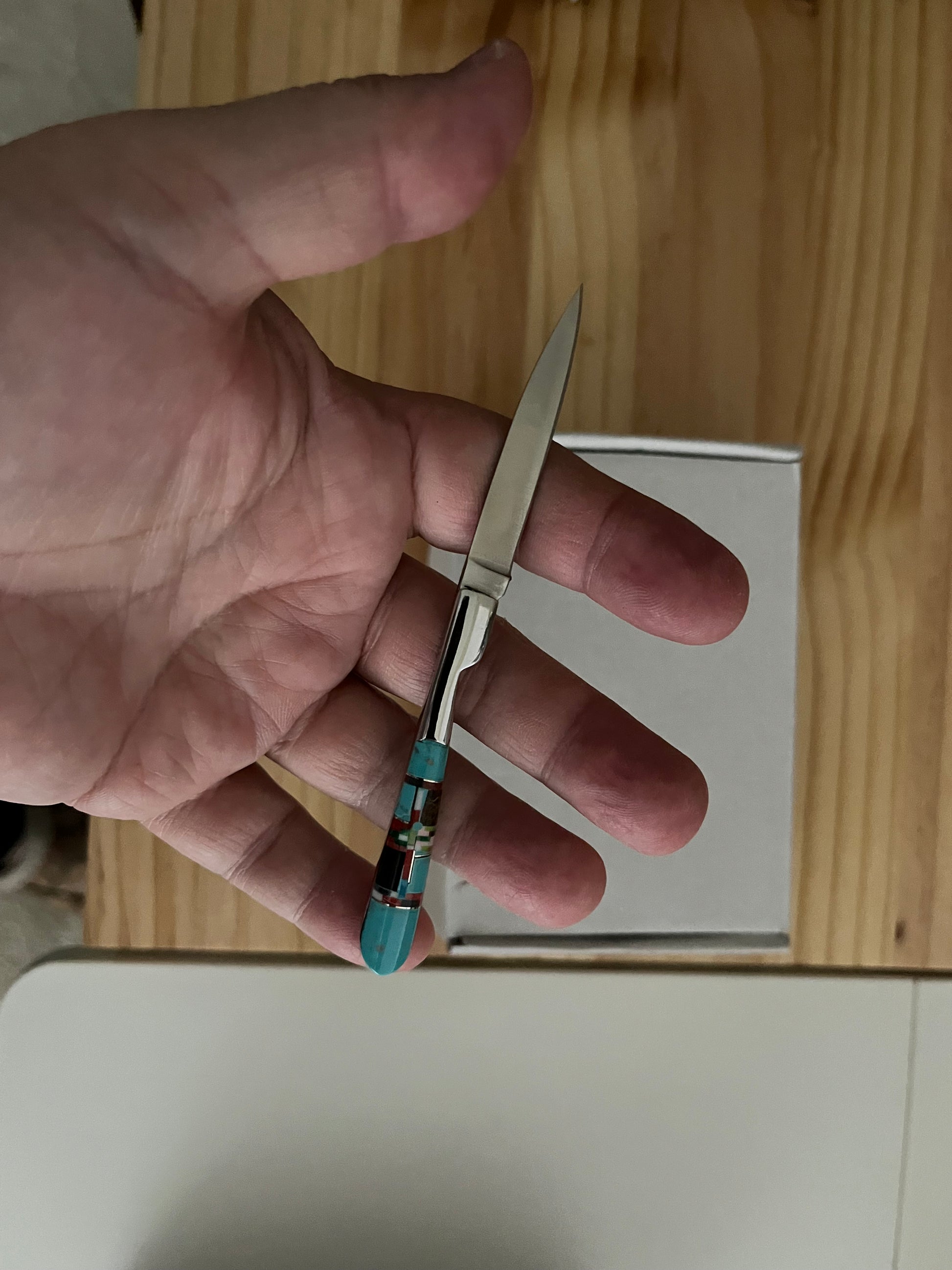Southwestern Native Style Turquoise Multi Inlay Pocket Knife Single Blade (188bc10) 6019 CedarHill Country Market