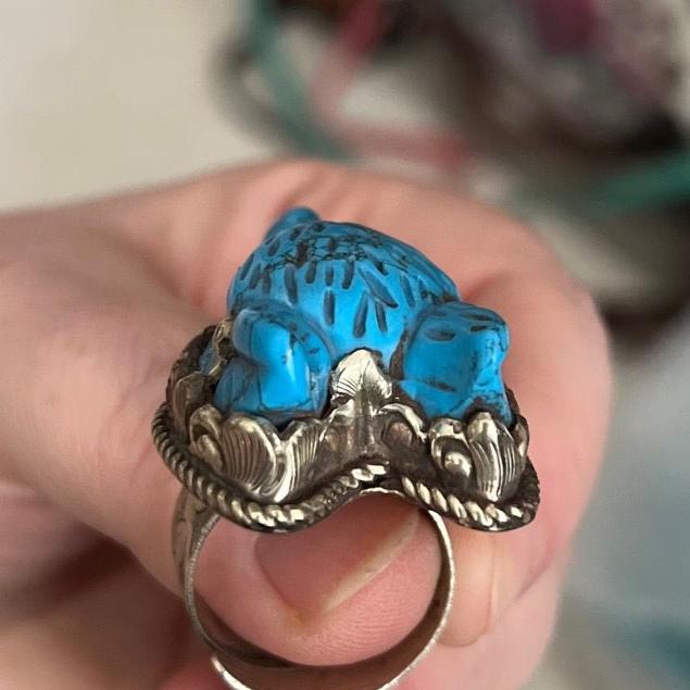 Tibetan Silver and Turquoise Wolf Ring Cedar Hill Country Market