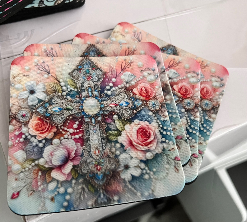 Beaded Cross BoHo Hippie Neoprene Coaster Set of 4 Cedar Hill Country Market