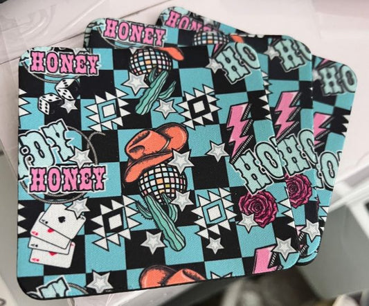 Howdy Honey Turquoise Western Neoprene Coaster Set of 4 Cedar Hill Country Market