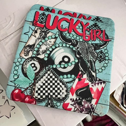 Lucky Girl Eight Ball Neoprene Coaster Set of 4 Cedar Hill Country Market