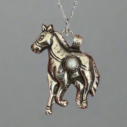 Ornate hand carved silver donkey pendant Cedar Hill Country Market