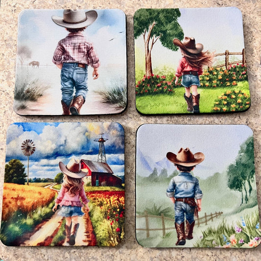 Cowboys and Cowgirls Neoprene Coaster Set Cedar Hill Country Market