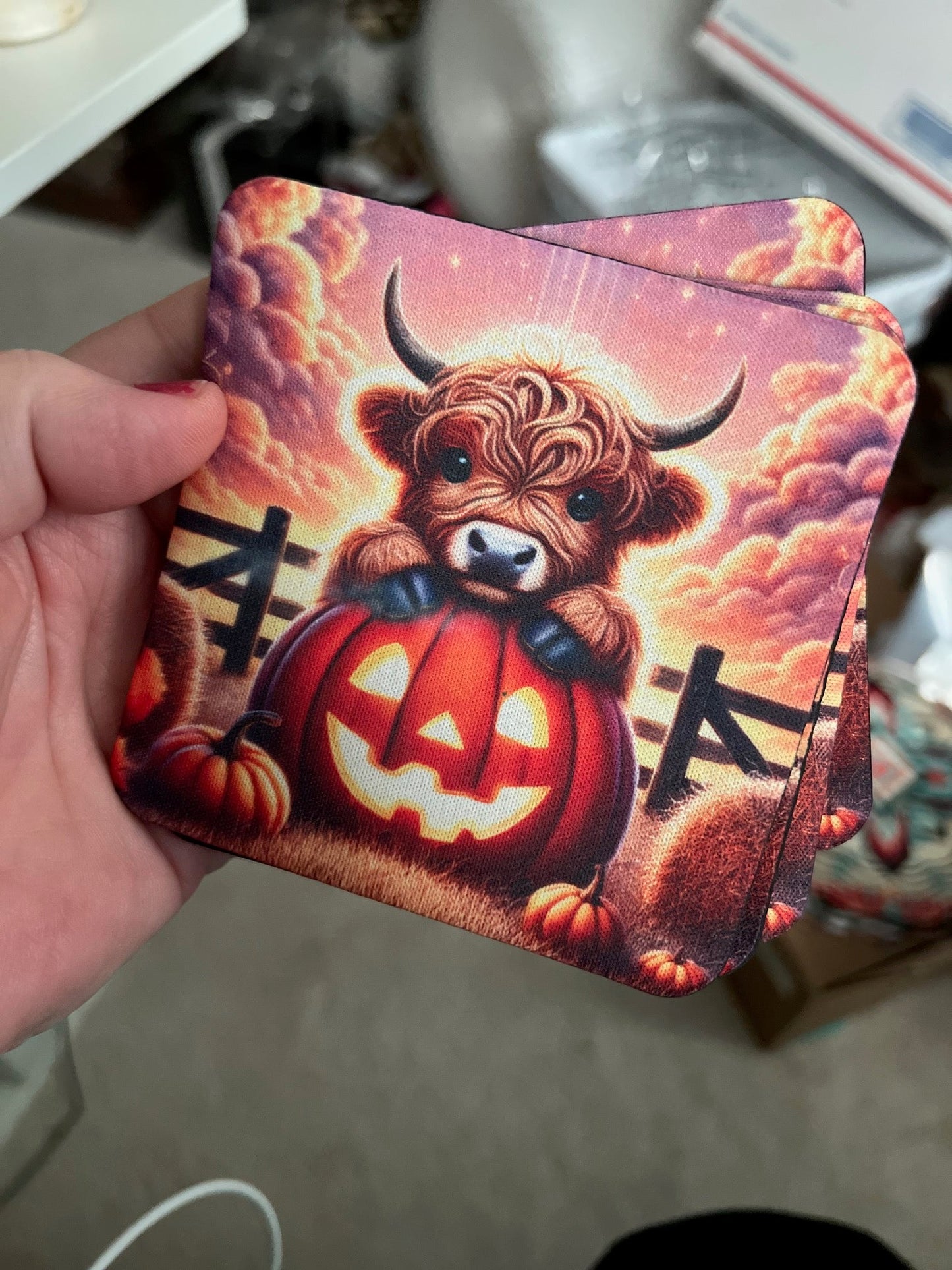 Halloween Highland Cow Bar Coaster Set of 4 CedarHill Country Market