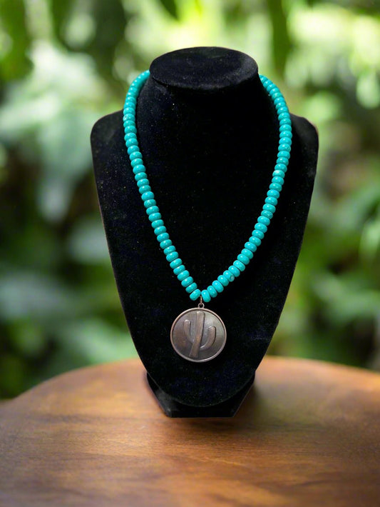 Turquoise Bead with Cactus Pendant Cedar Hill Country Market