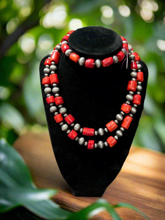 Coral & Navajo Necklace and Bracelet Set Cedar Hill Country Market