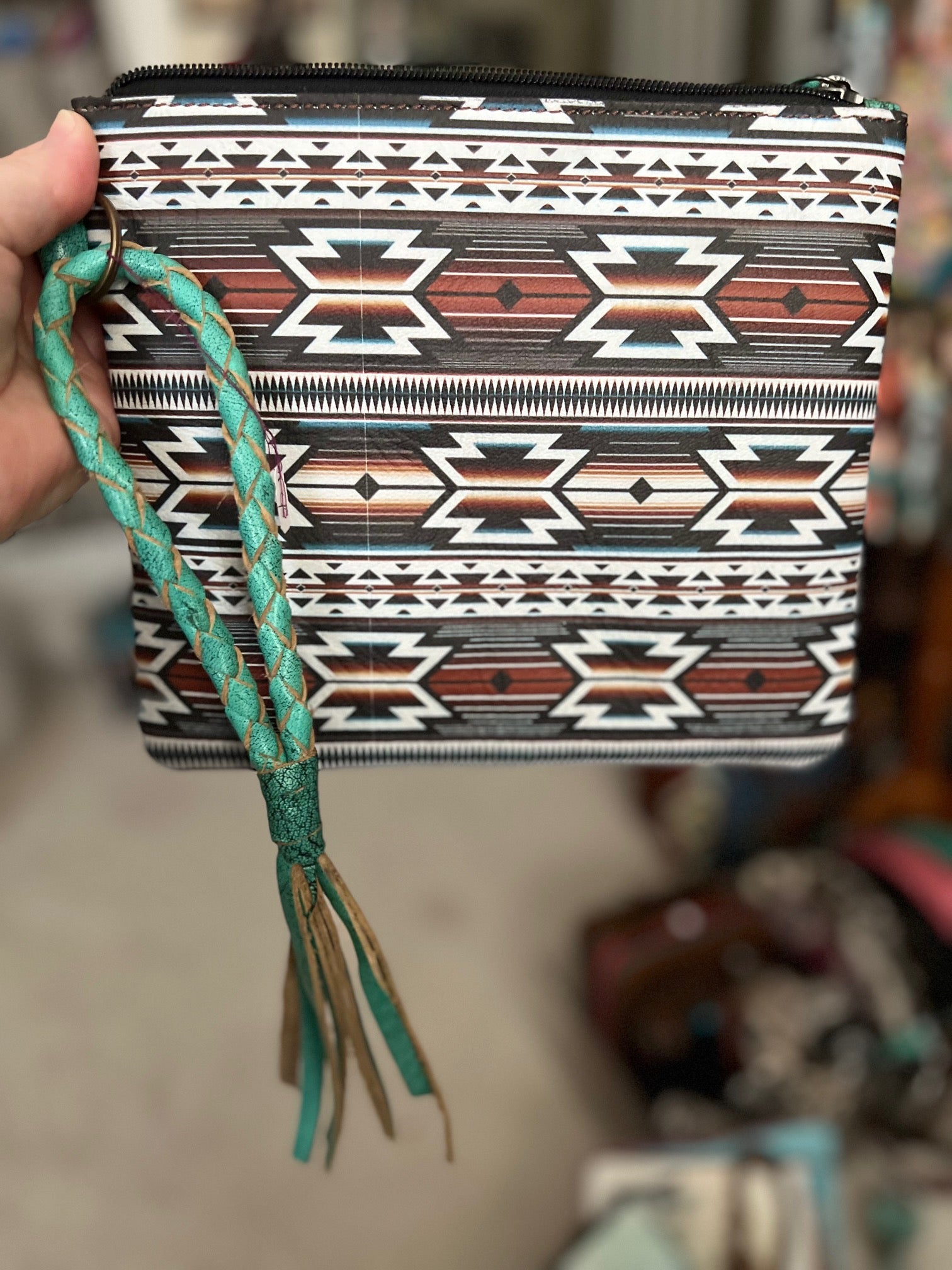 Western Themed Oversized Wristlets/Handbag with Braided Leather Tassel Handle CedarHill Country Market