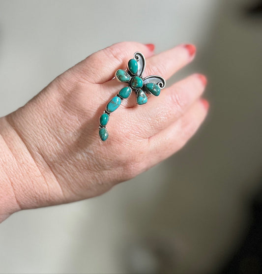 Genuine Turquoise and Sterling Silver Dragonfly Ring Size 9 Cedar Hill Country Market