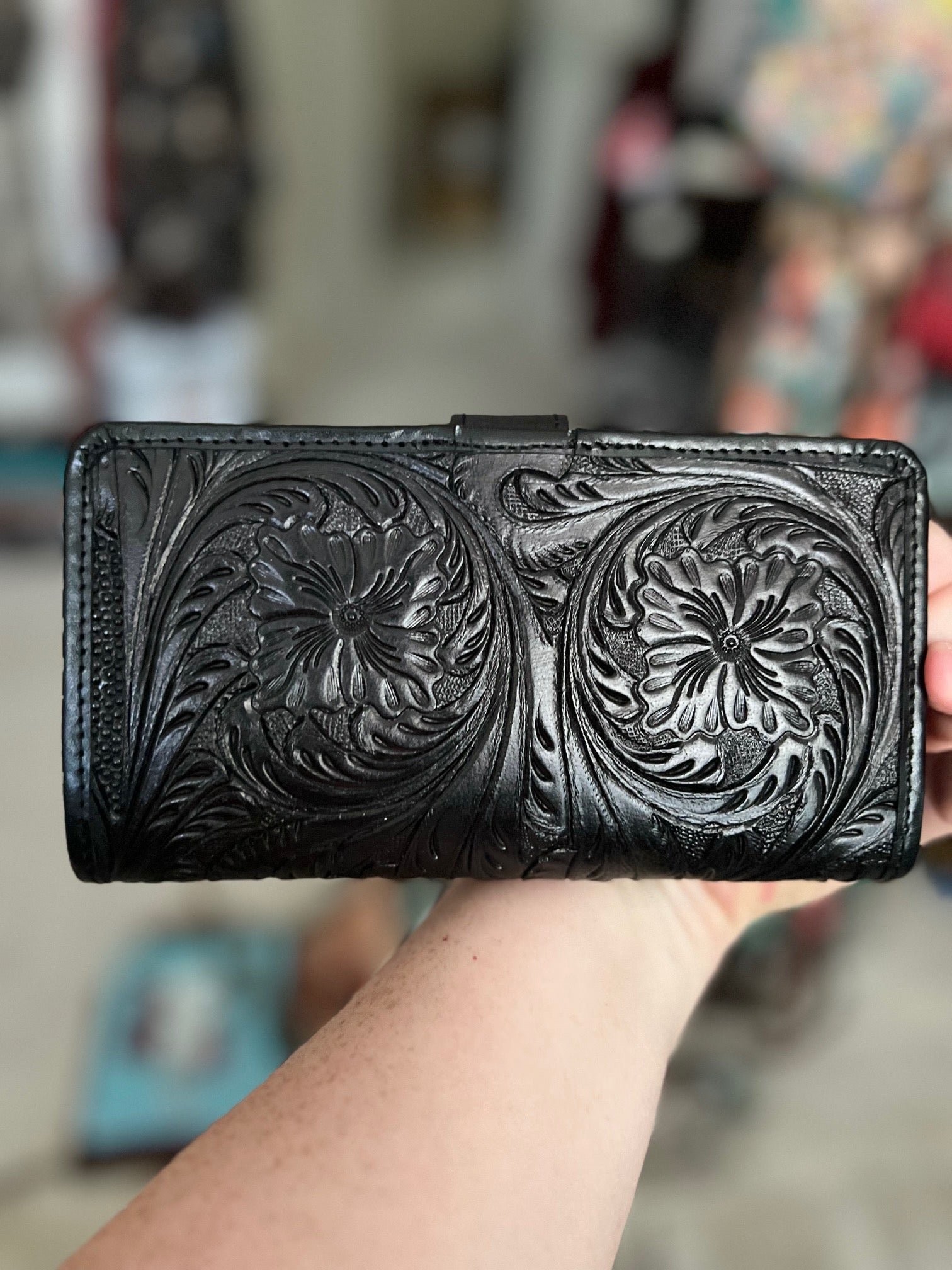 Western Genuine Hand Tooled Leather Wallet Cedar Hill Country Market