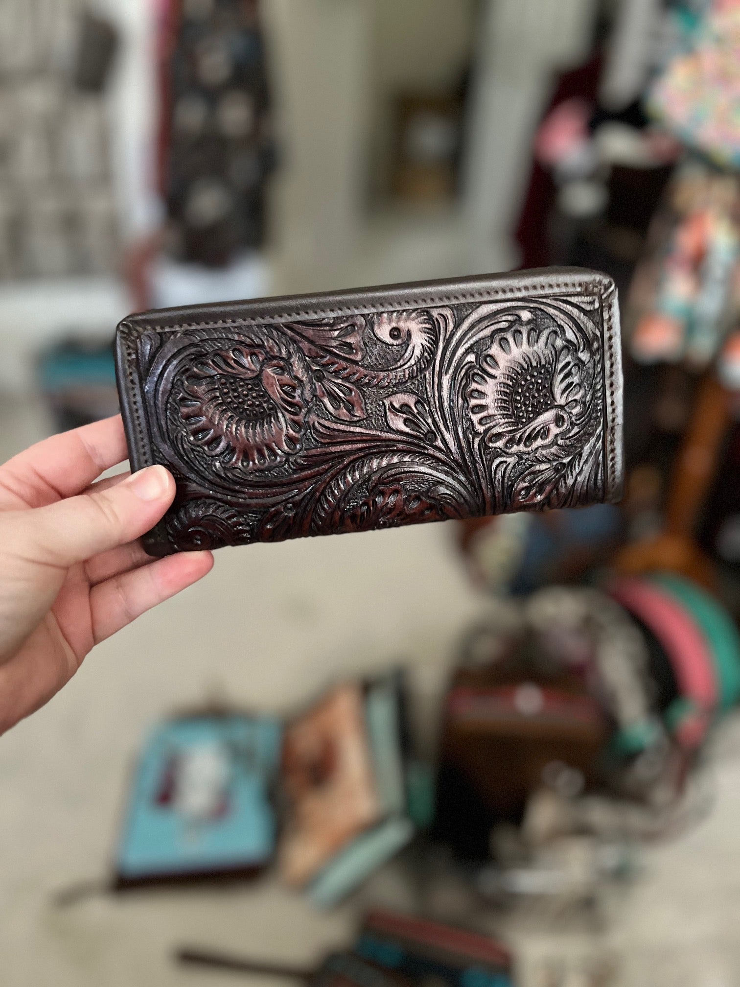 Western Genuine Hand Tooled Leather Wallet Cedar Hill Country Market