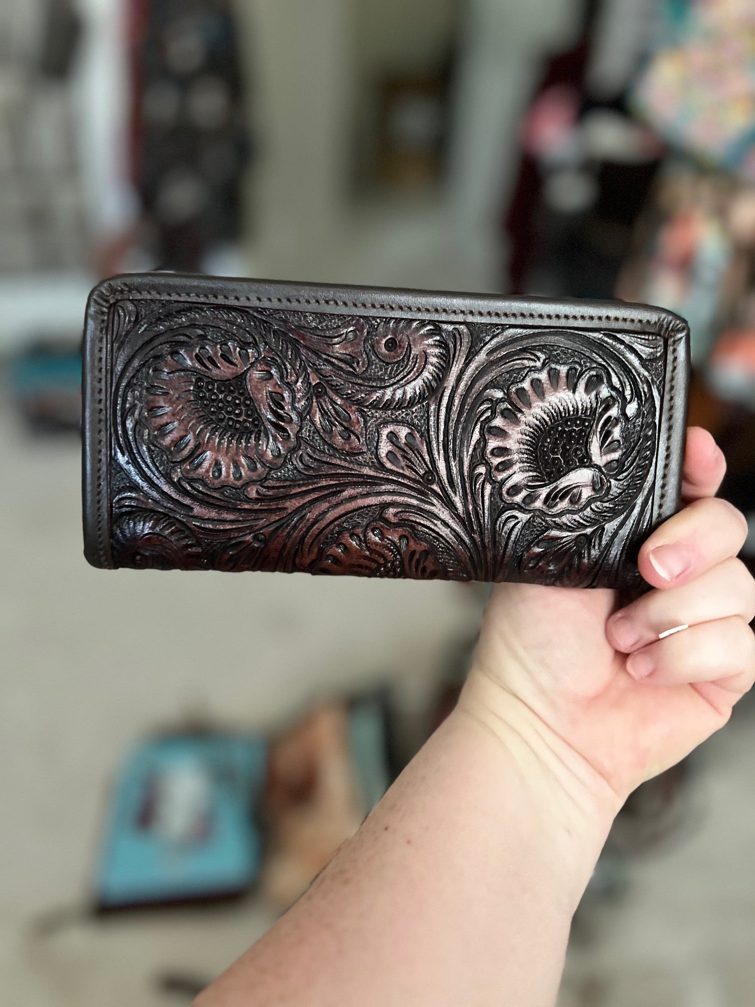 Western Genuine Hand Tooled Leather Wallet Cedar Hill Country Market