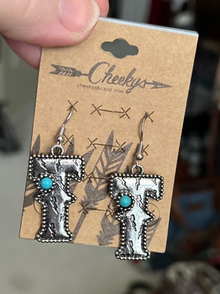 Silver and Turquoise Letter Earrings CedarHill Country Market