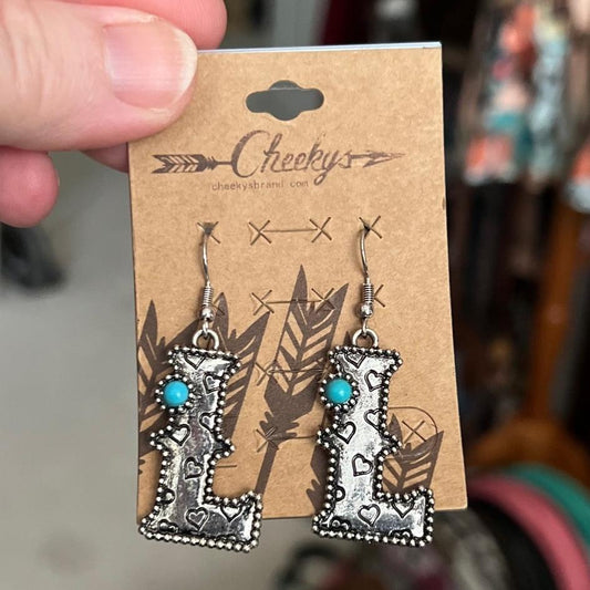 Silver and Turquoise Letter Earrings CedarHill Country Market