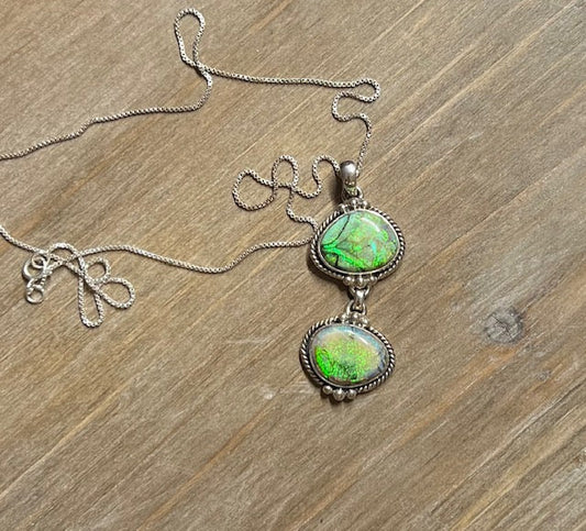 Genuine Sterling Silver Double Stone Fire Opal Pendant Necklace Cedar Hill Country Market