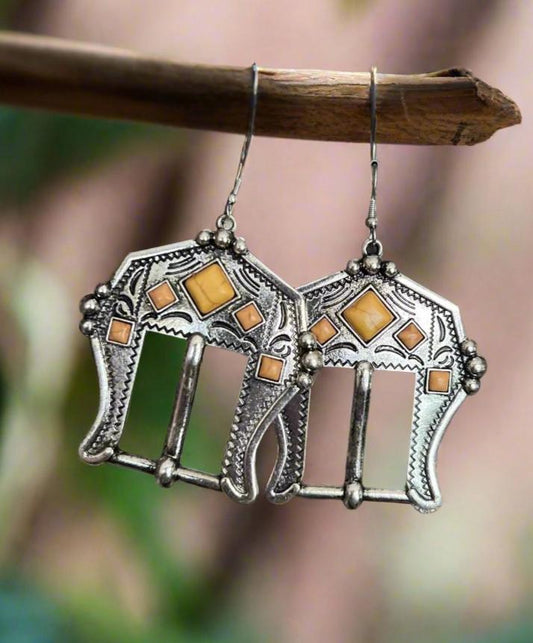 Silver Belt Buckle Earrings - Mustard Cedar Hill Country Market