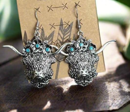 Highland Cow Silver Earrings on Hooks Cedar Hill Country Market