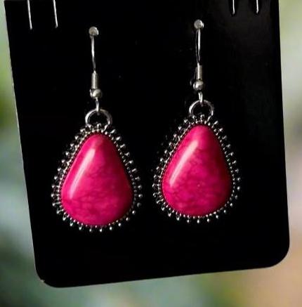 Hot Pink Tear Drop Earrings on Hooks Cedar Hill Country Market