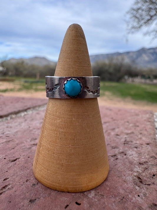 Handcrafted Sterling Silver Kingman Turquoise Band Ring size 5.5 Nizhoni Traders LLC