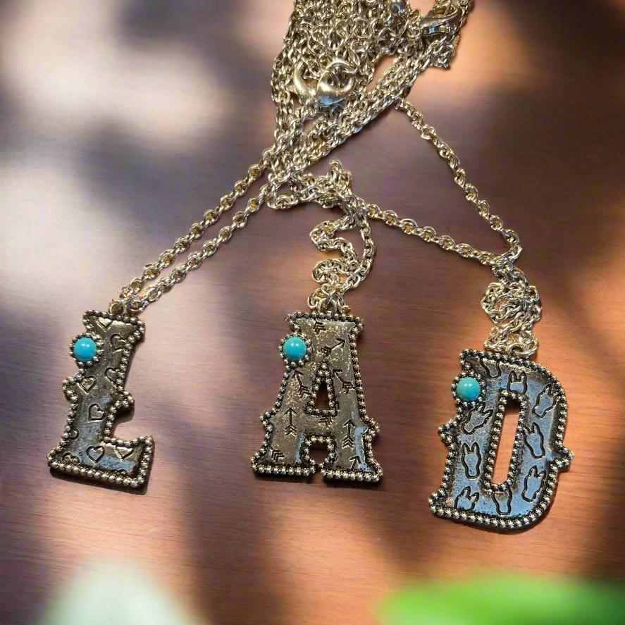 Silver and Turquoise Letter/Initial Western Necklace CedarHill Country Market