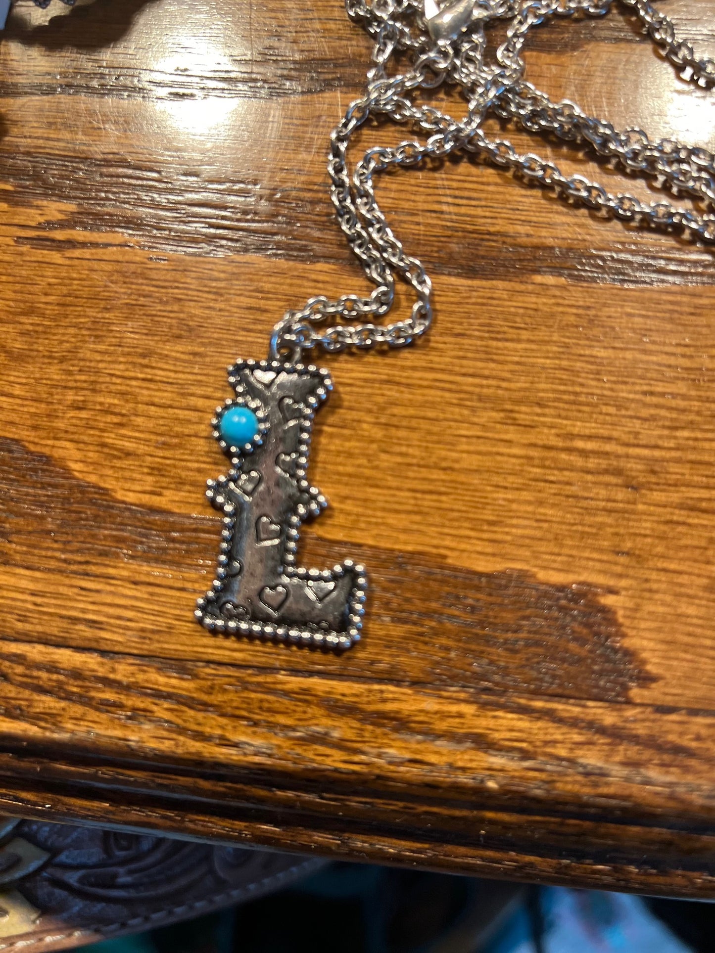 Silver and Turquoise Letter/Initial Western Necklace CedarHill Country Market