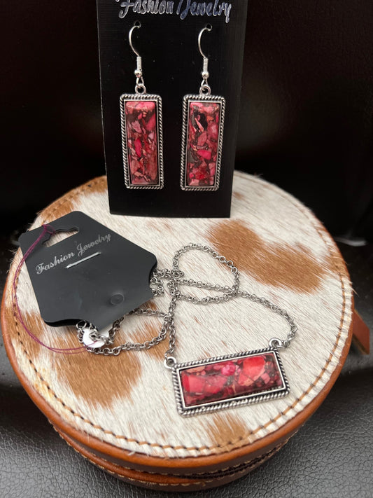 Coral Bar Necklace and Earring Set Cedar Hill Country Market