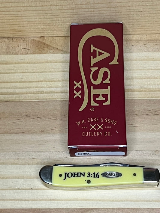 Case Religious Yellow Synthetic Smooth Mini Trapper Pocket Knife (CA08850) 7046 CedarHill Country Market