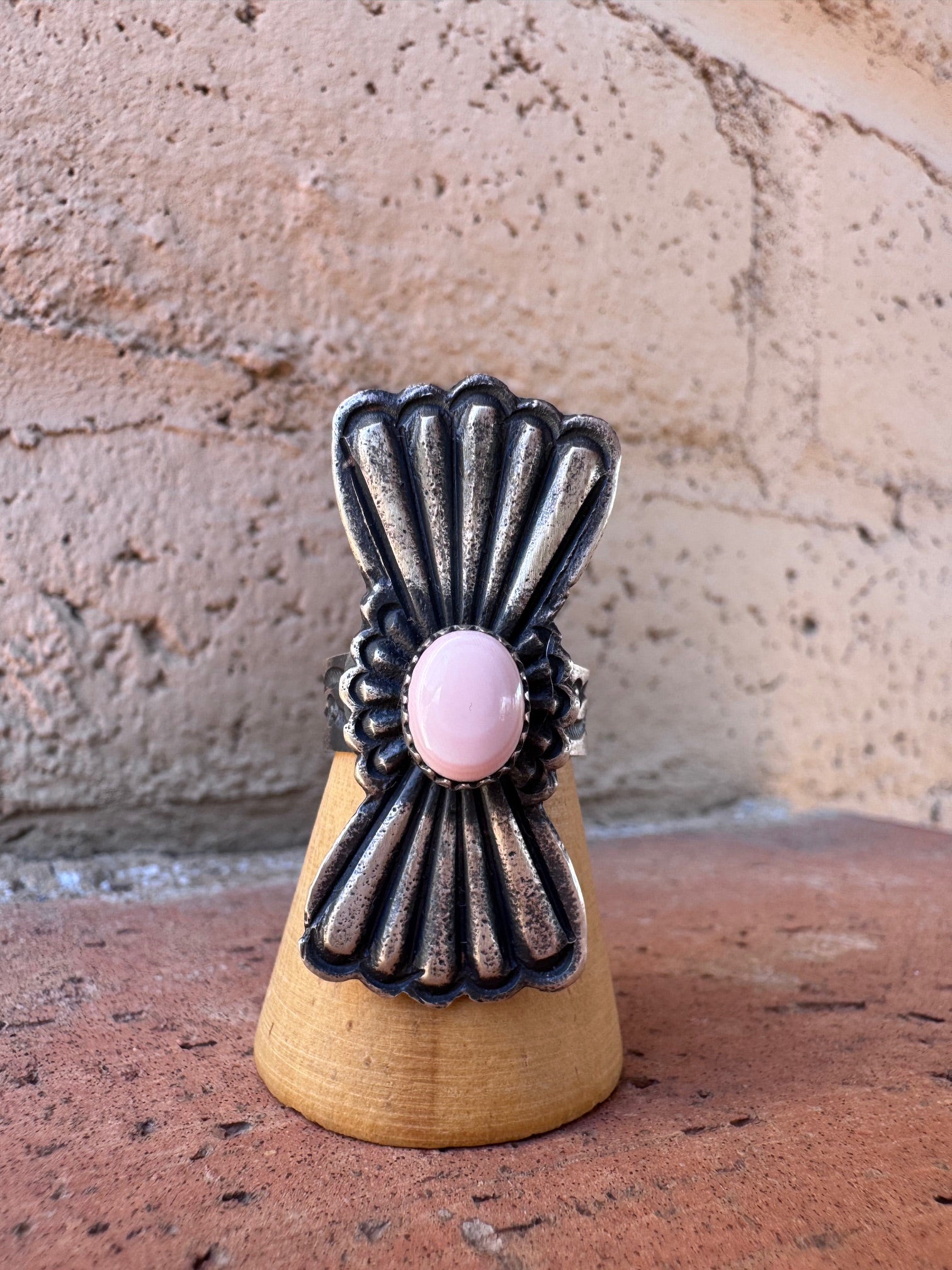 Handcrafted Queen Pink Conch & Sterling Silver Adjustable Statement Ring by Kevin Billah Nizhoni Traders LLC