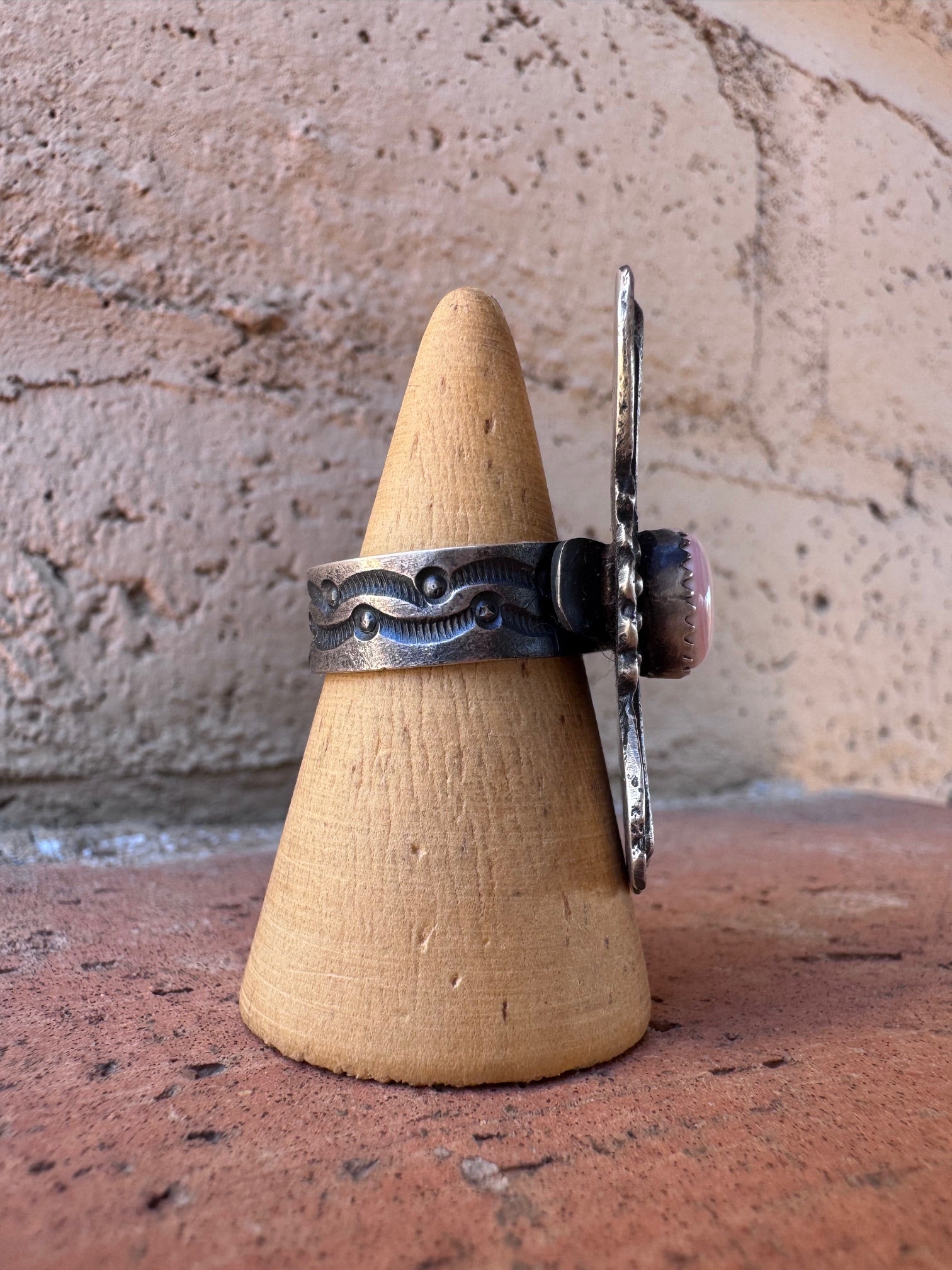 Handcrafted Queen Pink Conch & Sterling Silver Adjustable Statement Ring by Kevin Billah Nizhoni Traders LLC