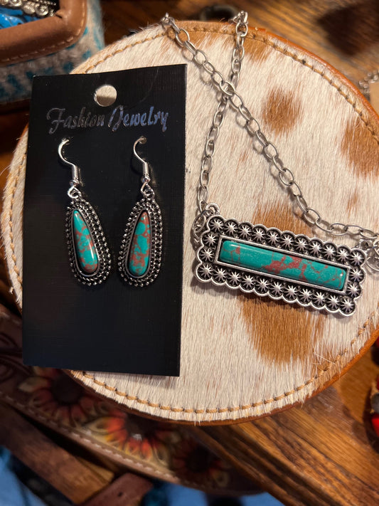 Turquoise Bar Necklace with Earrings - Set Cedar Hill Country Market