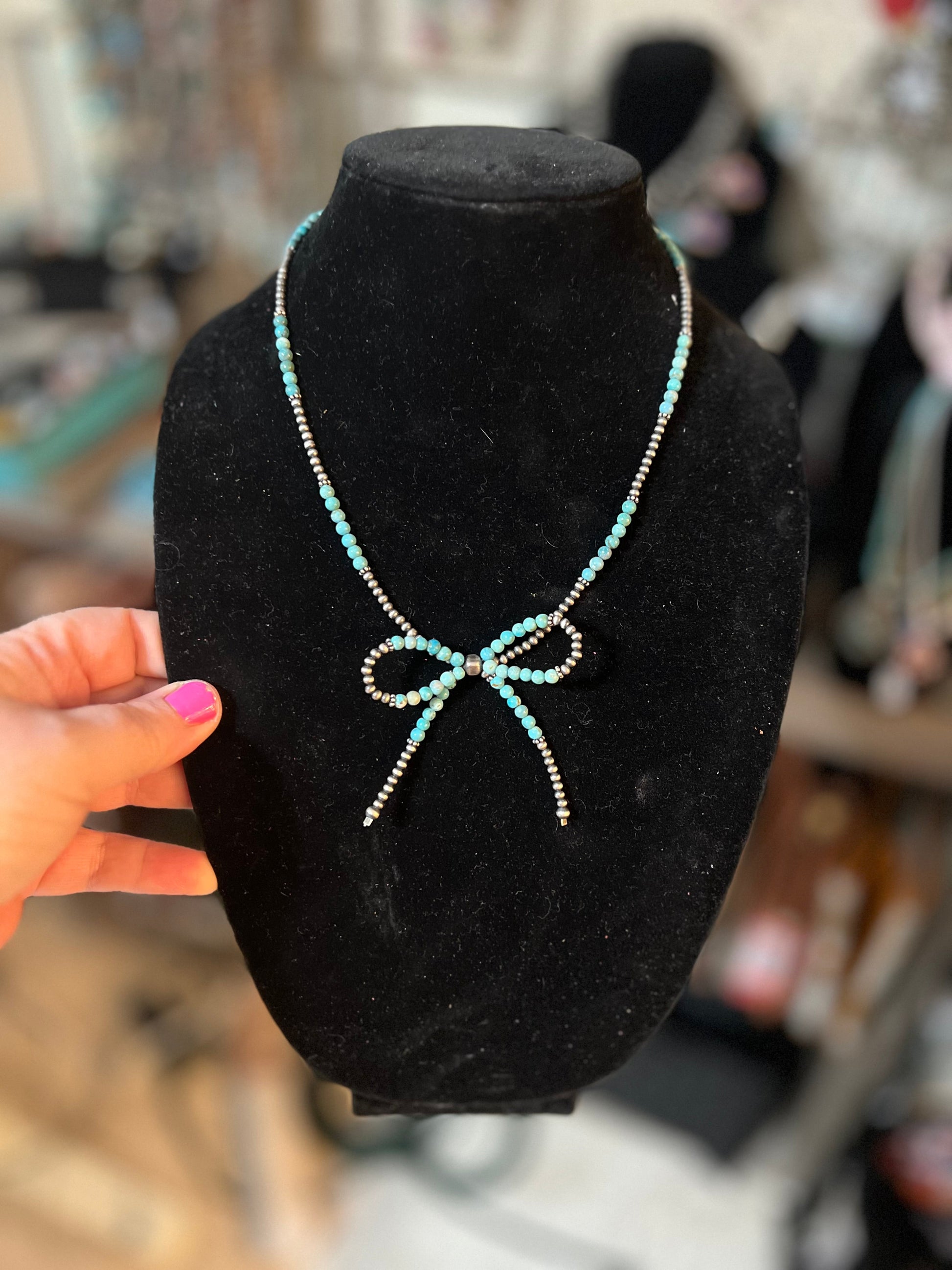 Sterling Silver and Genuine Turquoise Hand threaded Bow CedarHill Country Market