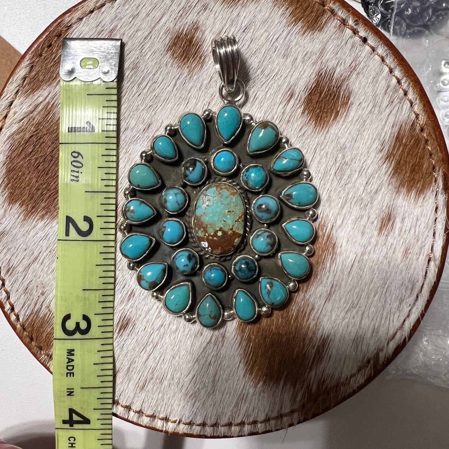 Genuine Royston and Kingman Turquoise 3 inch Sterling Silver Pendant CedarHill Country Market