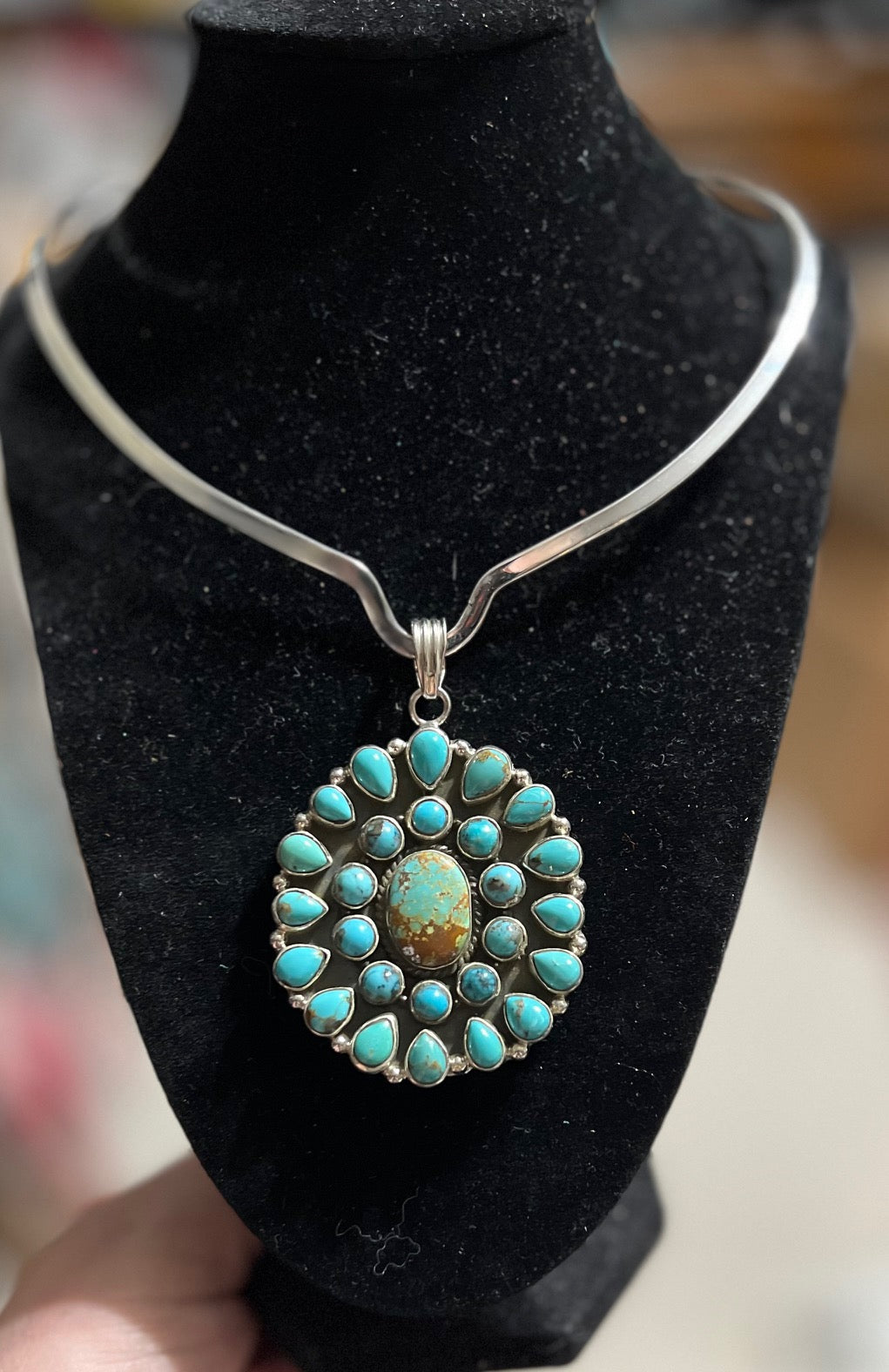 Genuine Royston and Kingman Turquoise 3 inch Sterling Silver Pendant CedarHill Country Market