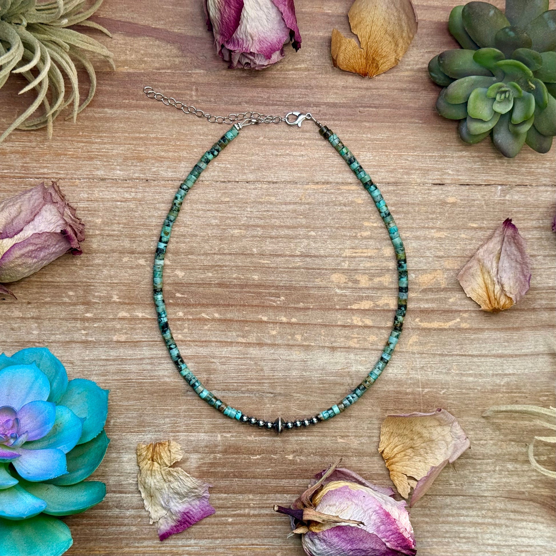 African Turquoise Heishi & Sterling Silver Pearl Necklace The Bijoux FAB Jewelry