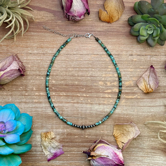 African Turquoise Heishi & Sterling Silver Pearl Necklace The Bijoux FAB Jewelry