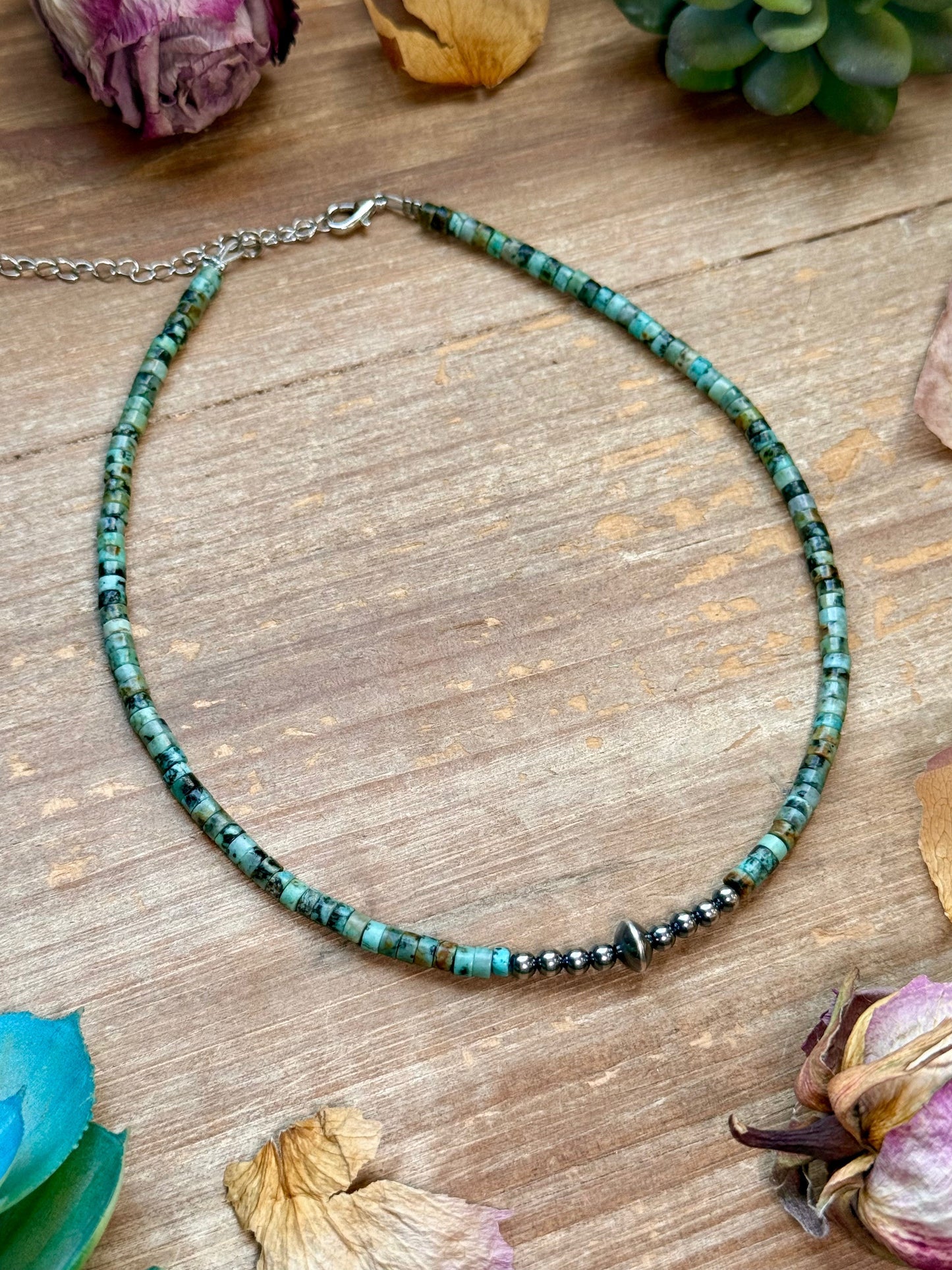 African Turquoise Heishi & Sterling Silver Pearl Necklace The Bijoux FAB Jewelry