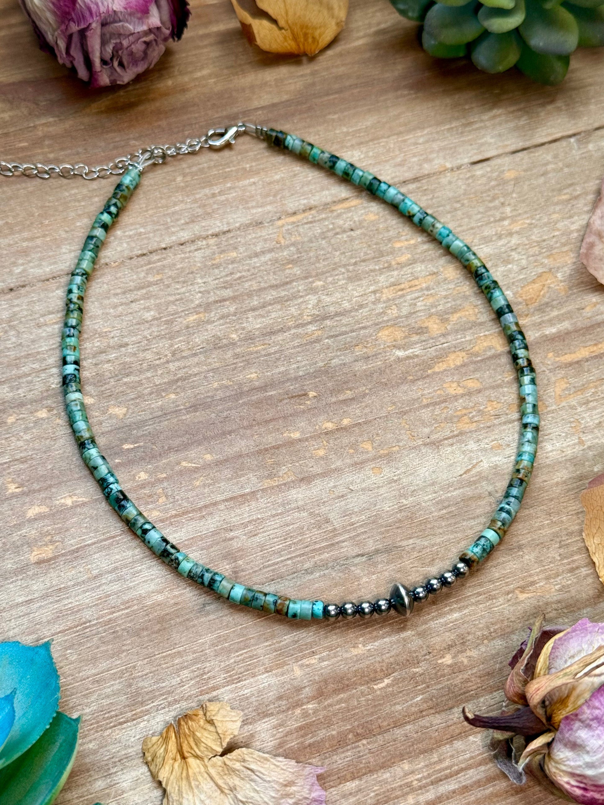 African Turquoise Heishi & Sterling Silver Pearl Necklace The Bijoux FAB Jewelry
