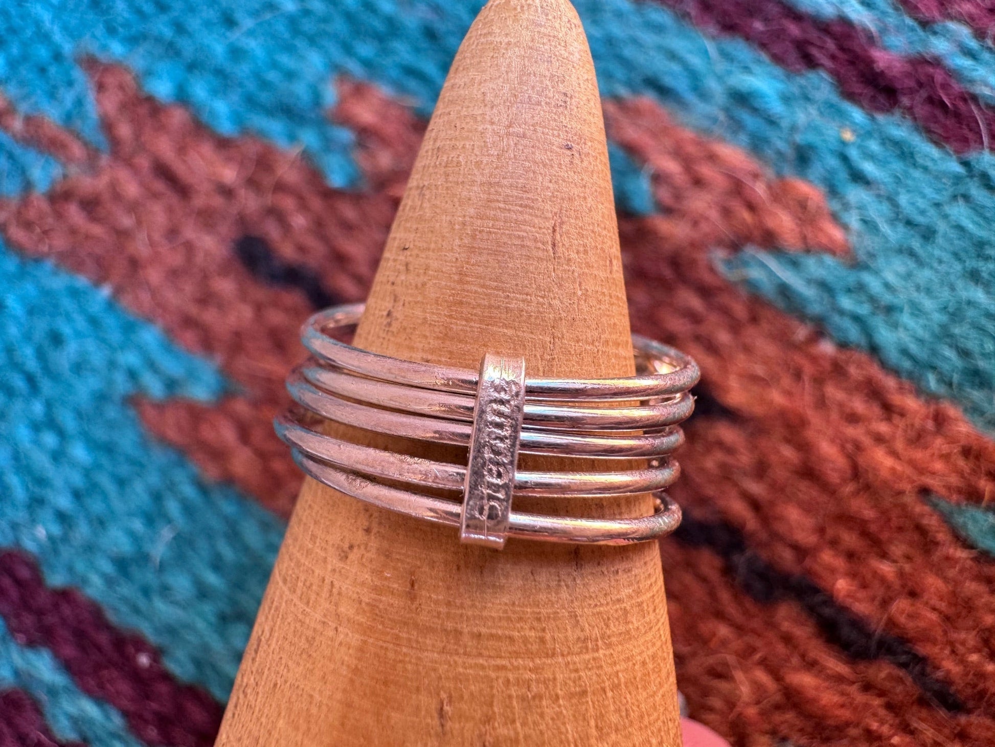 Handcrafted Sterling Silver & Blue Fire Opal 5 Stacker Ring Size 7.5 Nizhoni Traders LLC
