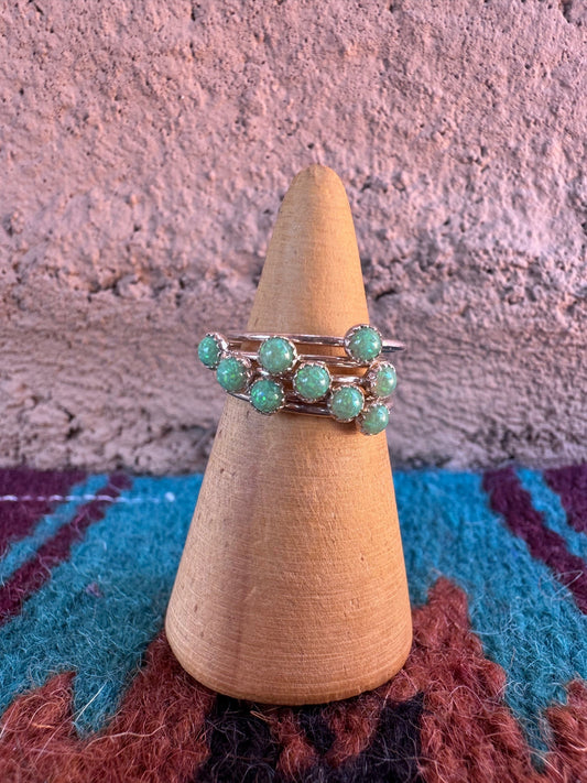Handcrafted Sterling Silver & Green Fire Opal 5 Stacker Ring size 5 Nizhoni Traders LLC