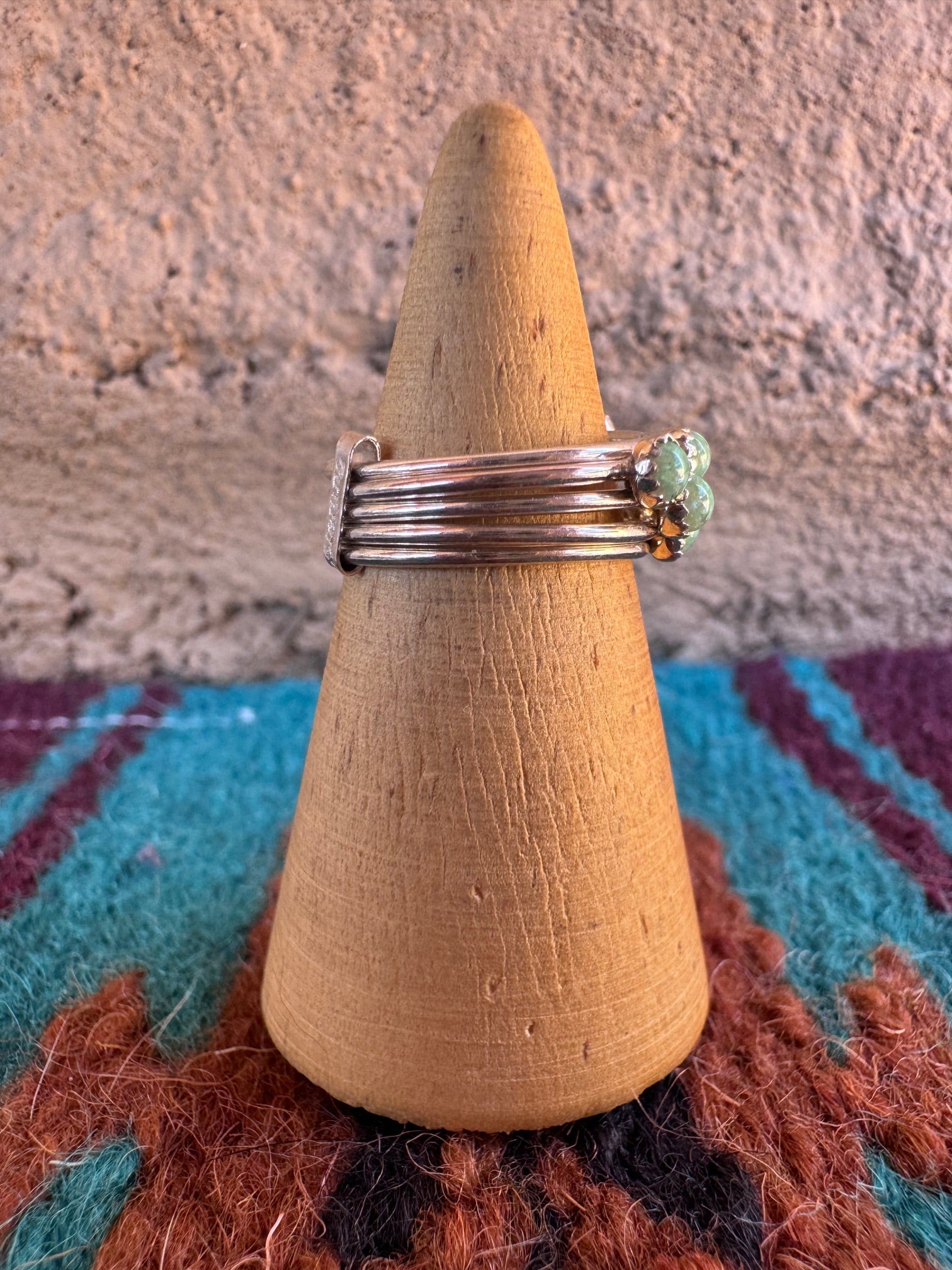 Handcrafted Sterling Silver & Green Fire Opal 5 Stacker Ring size 5 Nizhoni Traders LLC