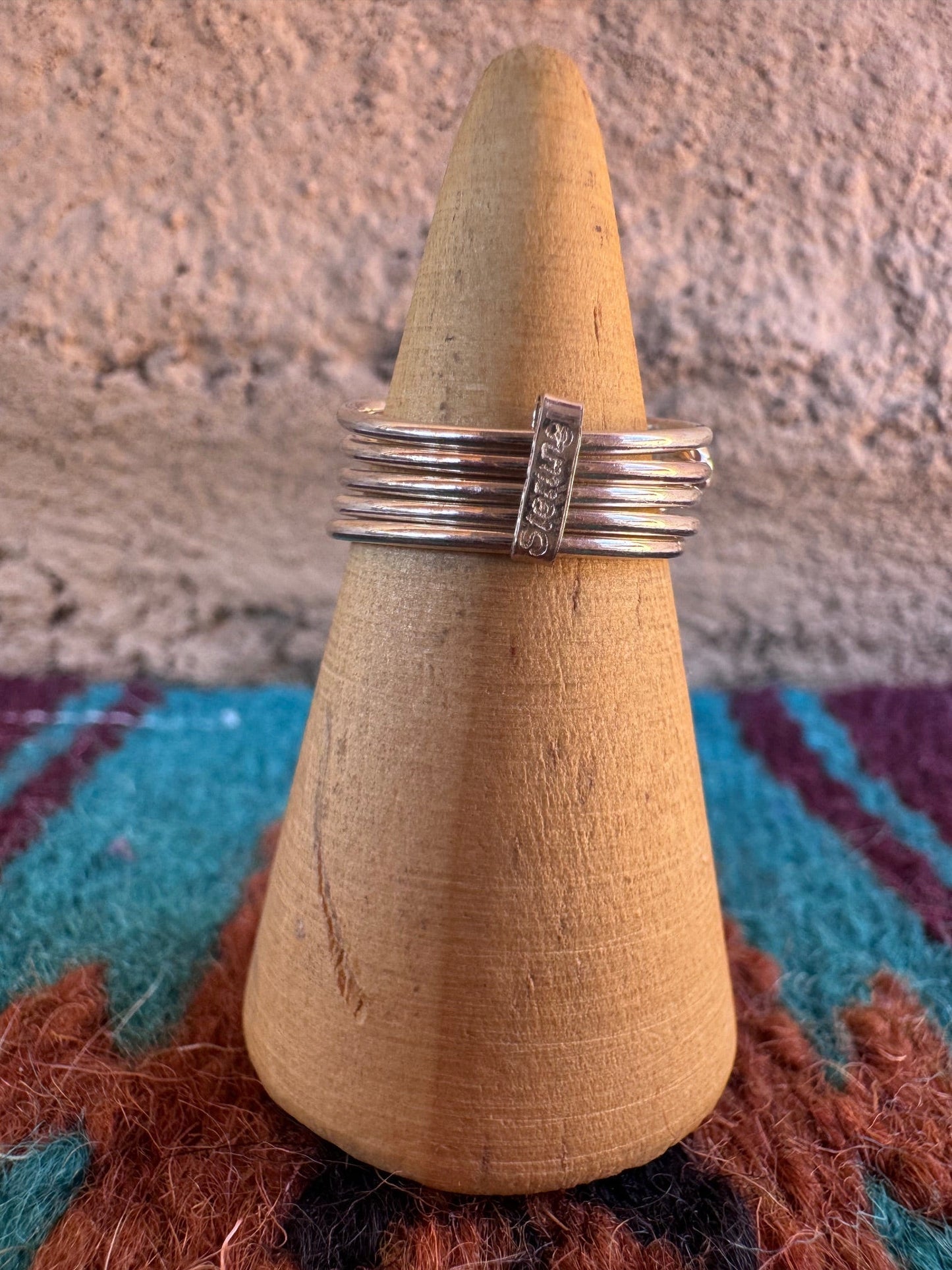 Handcrafted Sterling Silver & Green Fire Opal 5 Stacker Ring size 5 Nizhoni Traders LLC