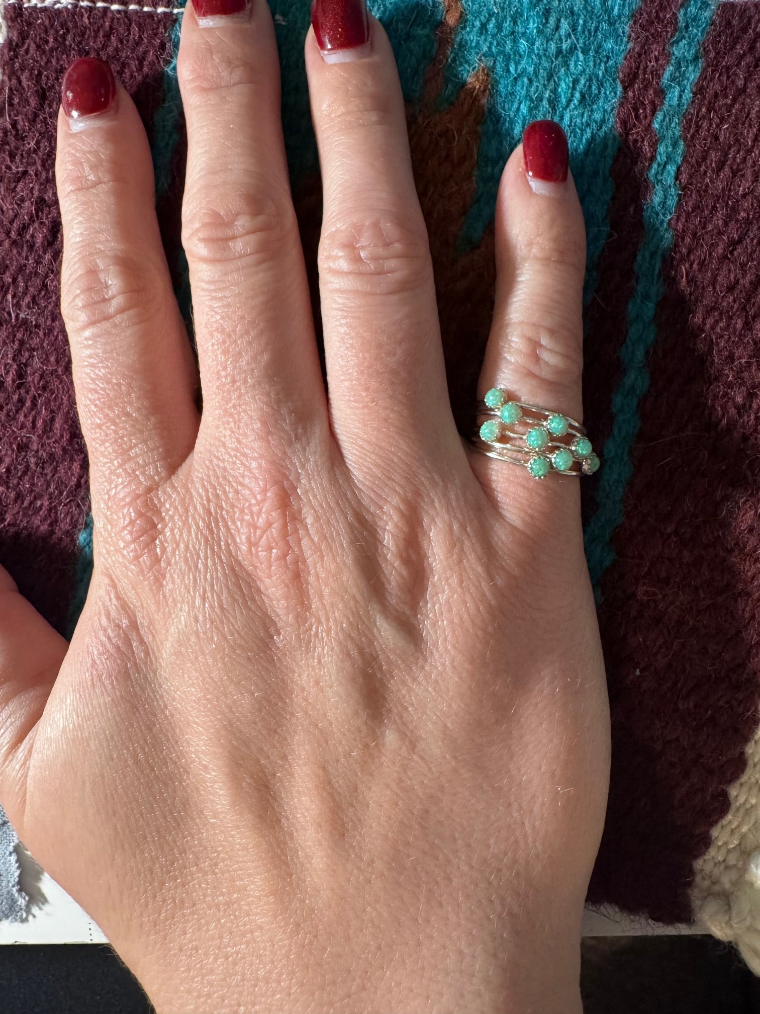 Handcrafted Sterling Silver & Green Fire Opal 5 Stacker Ring size 5 Nizhoni Traders LLC