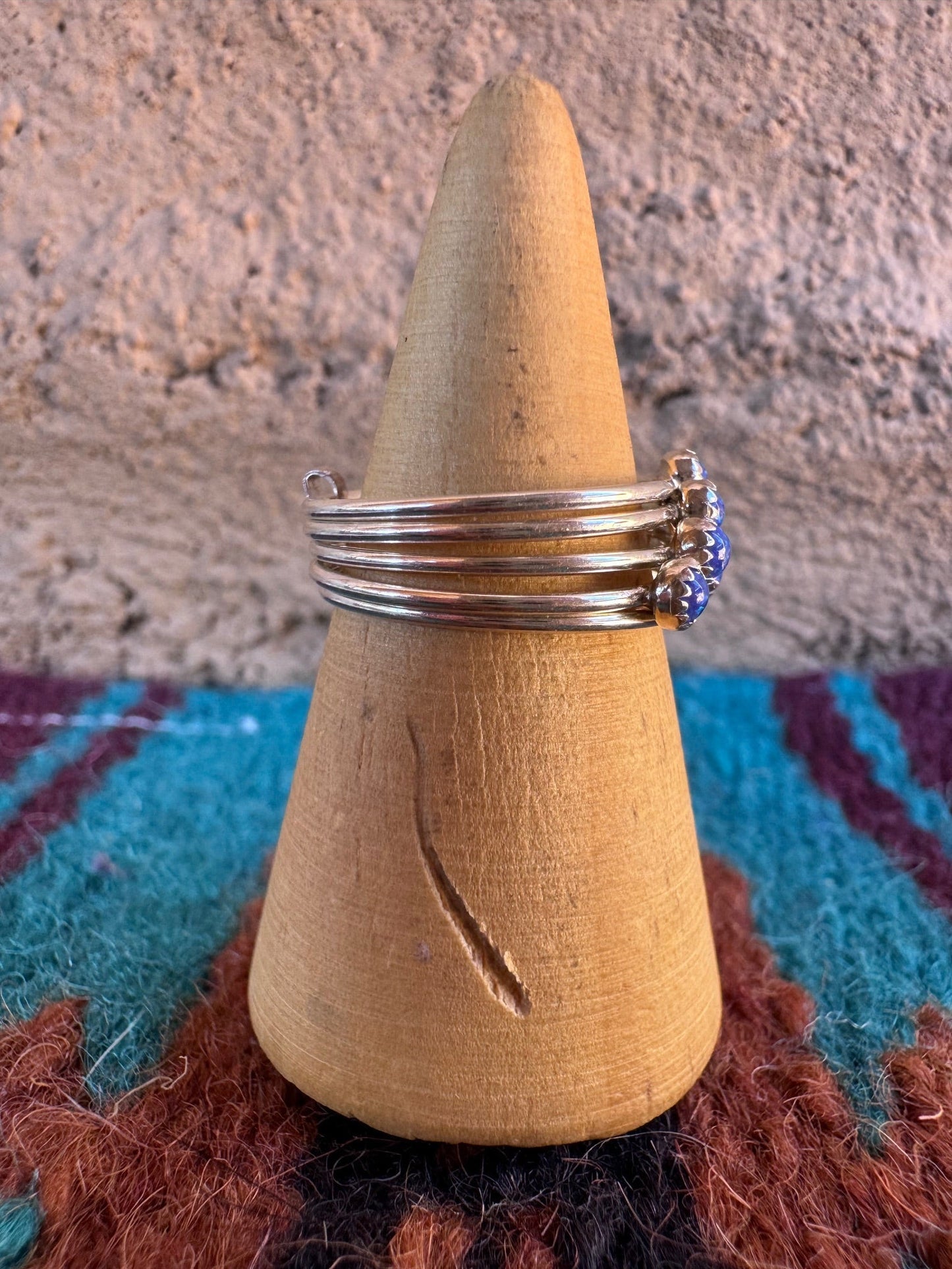 Handcrafted Sterling Silver & Blue Fire Opal 5 Stacker Ring Size 7.5 Nizhoni Traders LLC