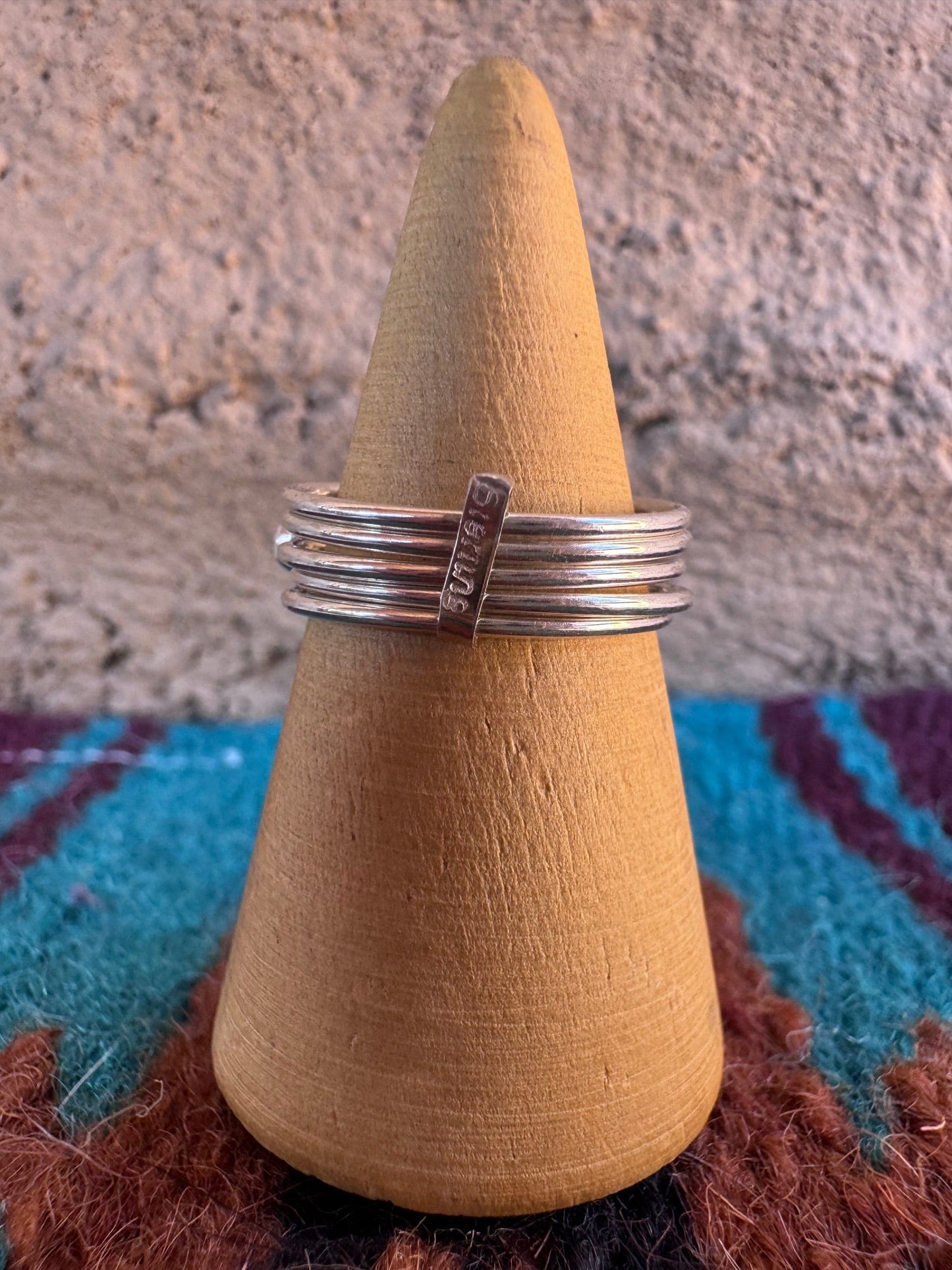 Handcrafted Sterling Silver & Blue Fire Opal 5 Stacker Ring Size 7.5 Nizhoni Traders LLC