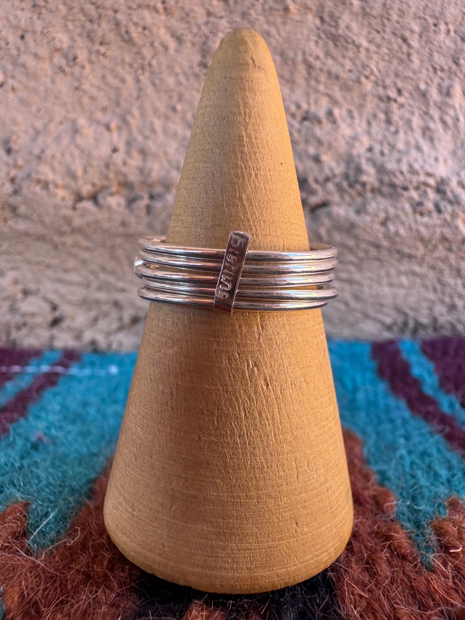 Handcrafted Sterling Silver & Blue Fire Opal 5 Stacker Ring Size 7.5 Nizhoni Traders LLC